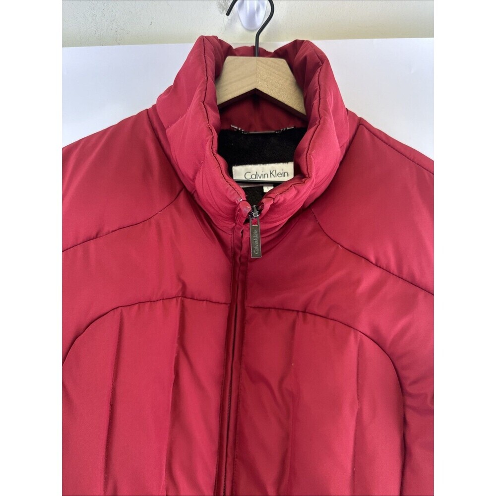 Calvin Klein Down Puffer Coat Zip Red Fleece Lined Pocket Insulated Women Medium - Picture 4 of 16